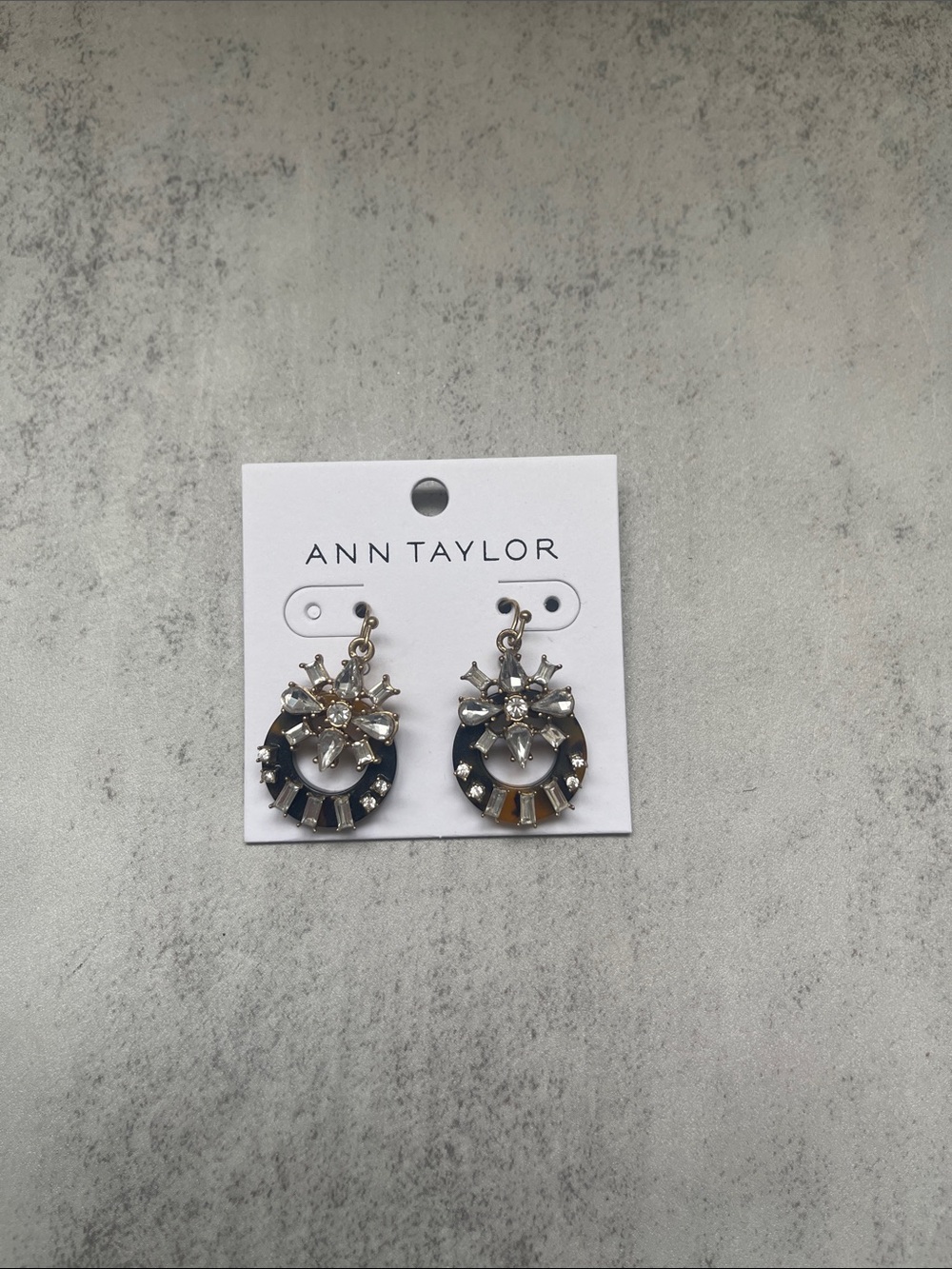 Ann Taylor Tortoise and Rhinestone Gold Hoop Drop Earrings